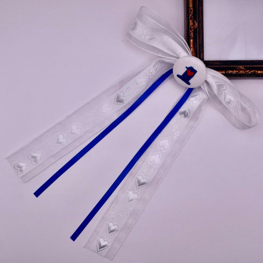 【番号オーダー可能】中日ドラゴンズ風カラー　くるみボタンのヘアリボン　クロスステッチ刺繍 | 3枚目